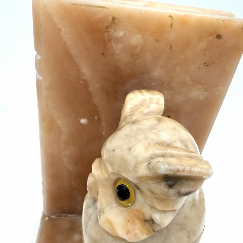 Vintage Hand Carved Alabaster Marble Owl Bookend Glass Eyes Made In Italy - Picture 7 of 12